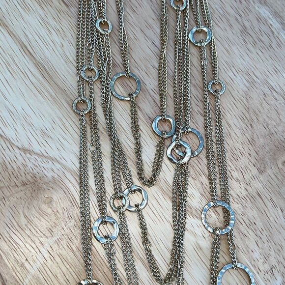 Vintage Hammered O Multi Strand Gold Chain Necklace - Picture 3 of 7